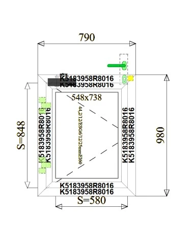 Aluminium Brandschutzfenster 790 x 980 mm MB-78EI F60