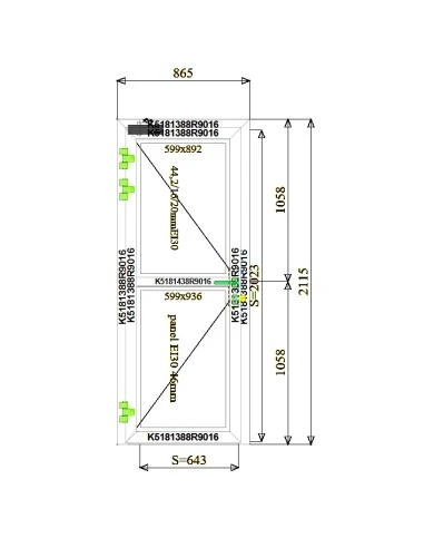 Aluminium Tür Brandschutztür 865 x 2115 mm MB-78EI T30
