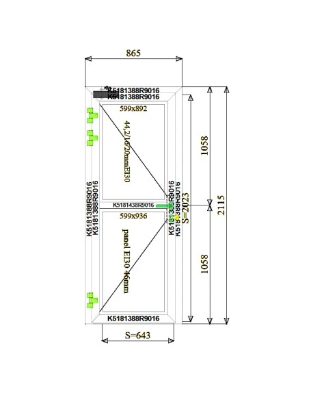 Aluminium Tür Brandschutztür 865 x 2115 mm MB-78EI T30