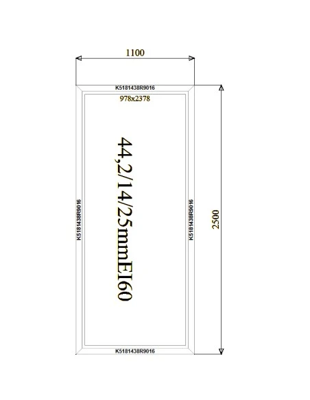 Aluminium Brandschutzfenster 1100 x 2500 mm MB-78EI F60 Festverglasung
