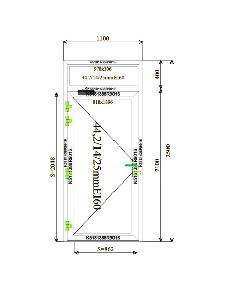 Aluminium Tür Brandschutztür 1100 x 2500 mm MB-78EI T60