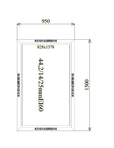 Aluminium Brandschutzfenster 950 x 1500 mm MB-78EI F60 Festverglasung