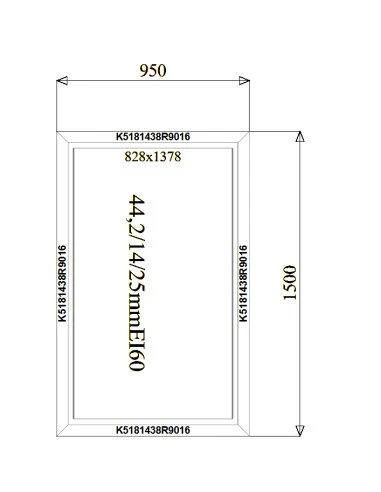 Aluminium Brandschutzfenster 950 x 1500 mm MB-78EI F60 Festverglasung