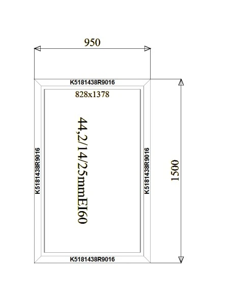 Aluminium Brandschutzfenster 950 x 1500 mm MB-78EI F60 Festverglasung