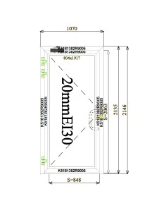 Aluminium Tür Brandschutztür 1070 x 2146 mm MB-78EI T30