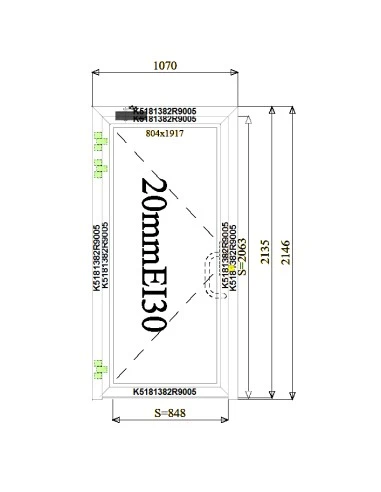 Aluminium Tür Brandschutztür 1070 x 2146 mm MB-78EI T30