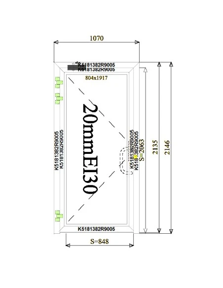 Aluminium Tür Brandschutztür 1070 x 2146 mm MB-78EI T30