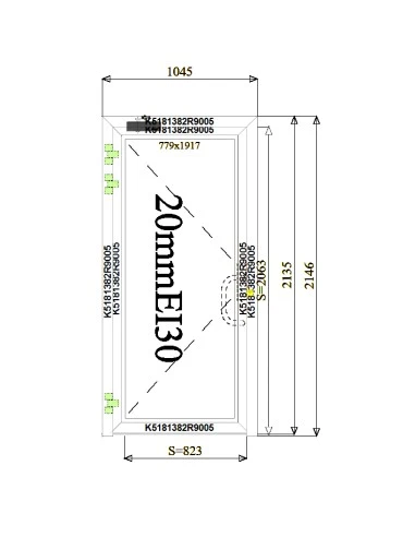 Aluminium Tür Brandschutztür 1045 x 2146 mm MB-78EI T30