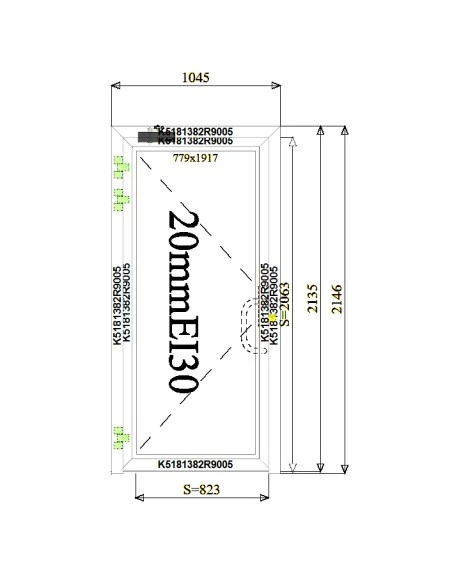 Aluminium Tür Brandschutztür 1045 x 2146 mm MB-78EI T30
