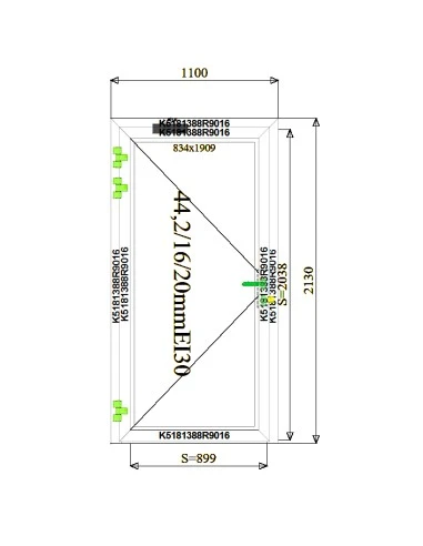 Aluminium Tür Brandschutztür 1100 x 2130 mm MB-78EI T30