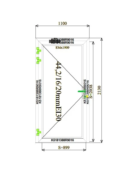 Aluminium Tür Brandschutztür 1100 x 2130 mm MB-78EI T30