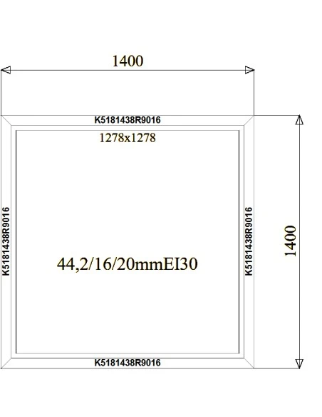 Aluminium Brandschutzfenster 1400 x 1400 mm MB-78EI F30 Festverglasung