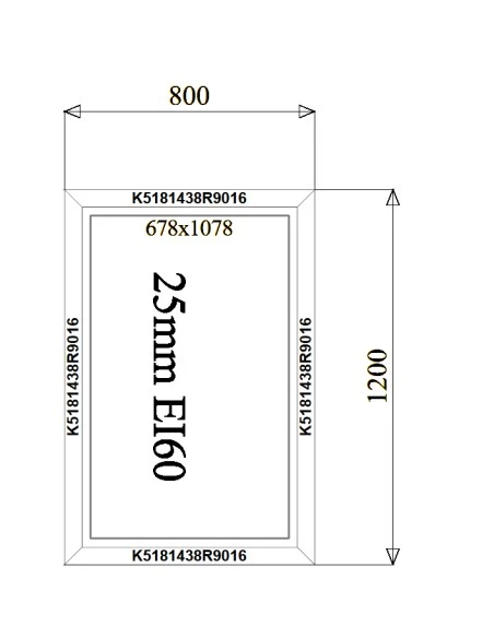 Aluminium Brandschutzfenster 800 x 1200 mm MB-78EI F60 Festverglasung