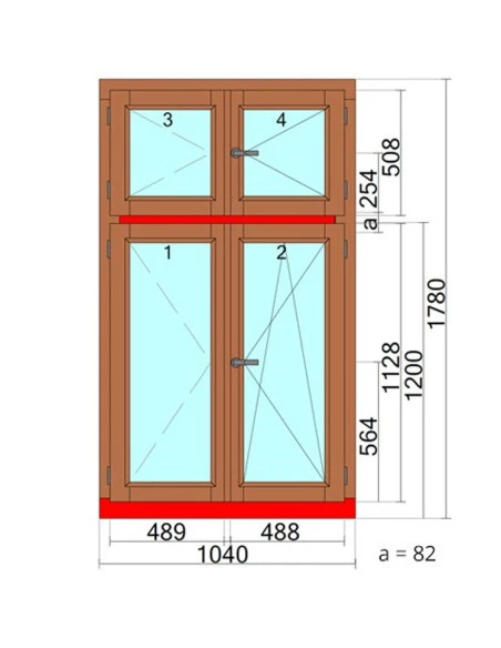 Holzfenster 1040 x 1780 mm Kiefer kantelholz Dreh | Dreh-Kipp