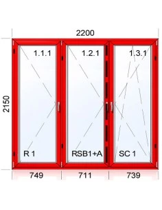 Kunststoff-Alu Fenster 2200 x 2150 mm Terrassentür Dreh | Dreh | Dreh-Kipp