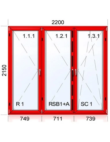 Kunststoff-Alu Fenster 2200 x 2150 mm Terrassentür Dreh | Dreh | Dreh-Kipp