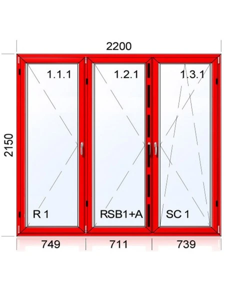 Kunststoff-Alu Fenster 2200 x 2150 mm Terrassentür Dreh | Dreh | Dreh-Kipp