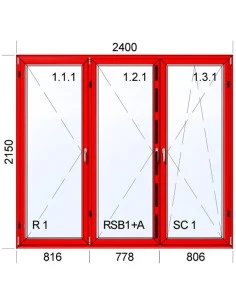 Kunststoff-Alu Fenster 2400 x 2150 mm Terrassentür Dreh | Dreh | Dreh-Kipp