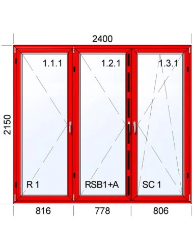 Kunststoff-Alu Fenster 2400 x 2150 mm Terrassentür Dreh | Dreh | Dreh-Kipp