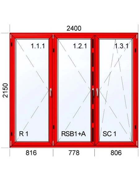 Kunststoff-Alu Fenster 2400 x 2150 mm Terrassentür Dreh | Dreh | Dreh-Kipp
