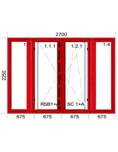Kunststoff-Alu Fenster 2700 x 2250 mm Terrassentür Festverglasung | Dreh | Dreh-Kipp | Festverglasung