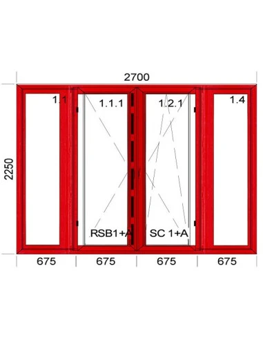 Kunststoff-Alu Fenster 2700 x 2250 mm Terrassentür Festverglasung | Dreh | Dreh-Kipp | Festverglasung