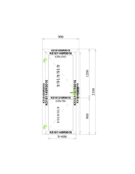 Aluminium Tür 900 x 2100 mm MB-70 Milchglas