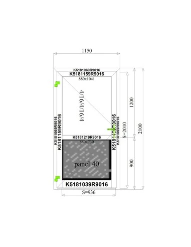 Aluminium Tür mit Sicherheitsglasplatte 1150 x 2100 mm MB-70