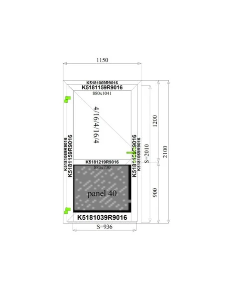 Aluminium Tür mit Sicherheitsglasplatte 1150 x 2100 mm MB-70