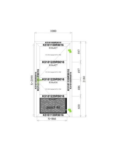Aluminium Tür mit Oberlicht 1080 x 2180 mm MB-70