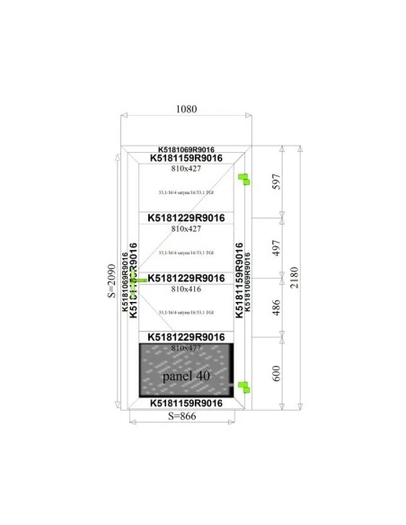 Aluminium Tür mit Oberlicht 1080 x 2180 mm MB-70