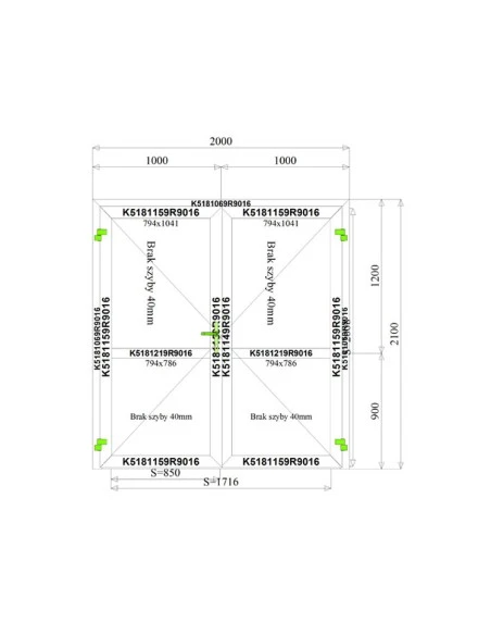 Aluminium Tür 2000 x 2100 mm MB-70