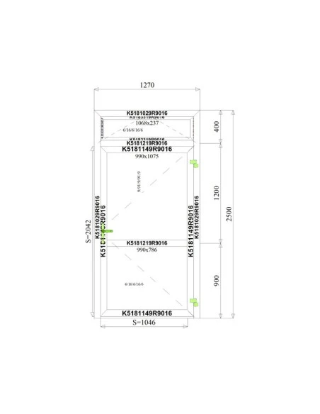 Aluminium Tür mit Oberlicht 1270 x 2500 mm MB-70