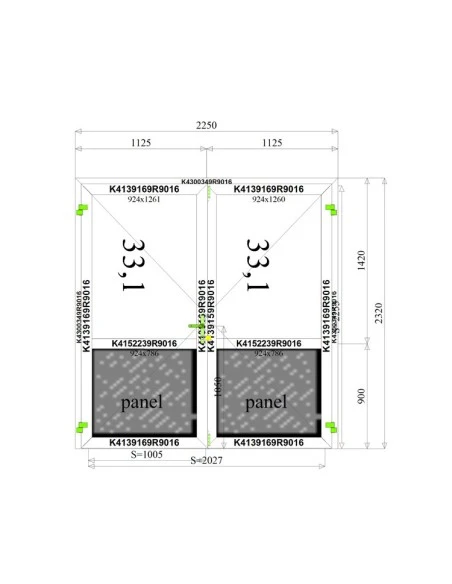 Aluminium Tür 2250 x 2320 mm MB-45