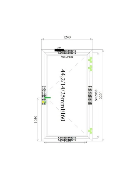 Aluminium Tür Brandschutztür 1240 x 2220 mm MB-78EI T60