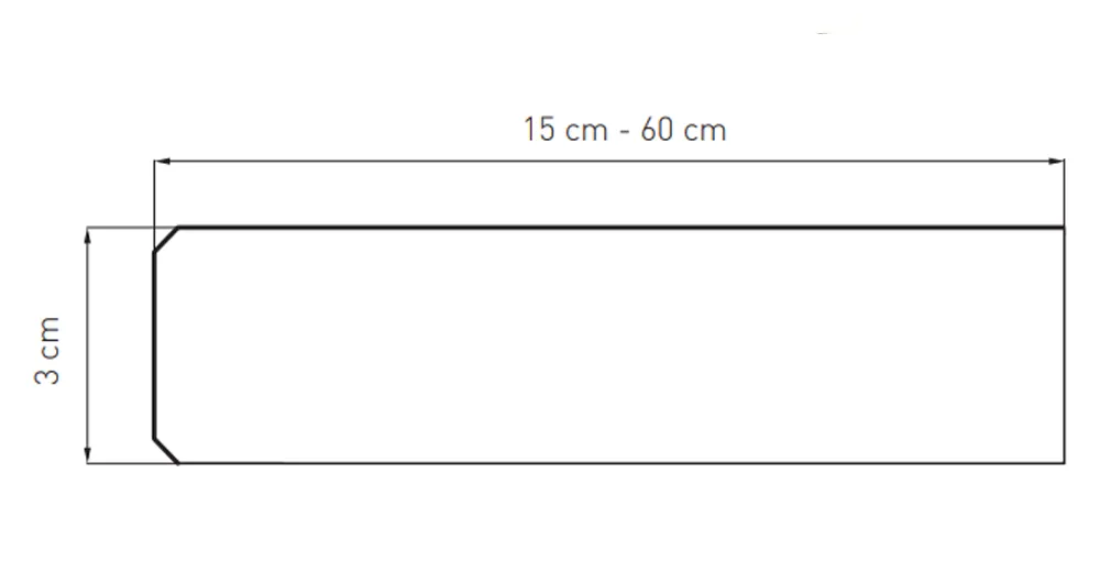 Marmorfensterbank &ndash; Ma&szlig;skizze mit Breite 15&ndash;60 cm, St&auml;rke 3 cm und maximaler L&auml;nge 300 cm.